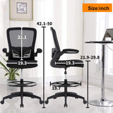 Drafting Chair Tall Office Chair Adjustable Height with Lumbar Support Flip Up Arms Footrest Mid Back Task Mesh Desk Chair Computer Chair Drafting Stool for Standing Desk, Black BestOffice