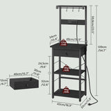 MAHANCRIS Bakers Rack with Drawer, Microwave Stand with Power Outlet, Coffee Bar Station with 4 Hooks, Kitchen Storage Shelf Rack 4 Tiers, for Kitchen, Dining Room, Black BRBK48E01 MAHANCRIS