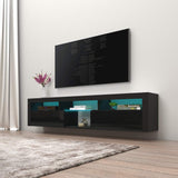 Meble Furniture Bari 200 TV Stand - Wall-Mounted Entertainment Center Console for Bedroom & Living Room TV Stand Upto 90" - Modern TV Floating Entertainment Center with Storage & LED Lights - Black MEBLE FURNITURE & RUGS
