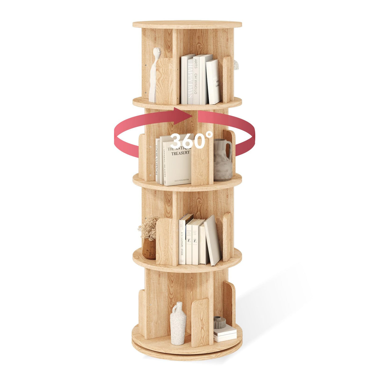 MXV Rotating Bookshelf, 360° Display 4-Tier Floor Standing Rotating Bookcase, Storage Rack for Kids&Adult, Multi-Functional Bookshelf Organizer for Bedroom, Study Room and Living Room MXV