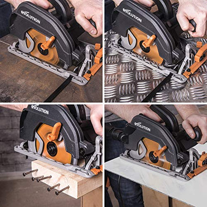 Evolution Power Tools R185CCS 7-1/4" TCT Multi-Material Cutting Circular Saw, 7-1/4", Orange - WoodArtSupply