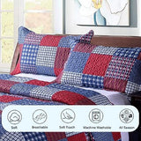 Hailea Red Blue Plaid Quilt Set Twin Size Country Patchwork Bedding Lightweight Reversible Bedspread Coverlet with Sham Soft All Season Bed Cover Set, 1 Quilt 2 Pillow Shams Hailea