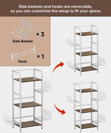 Tuohours 3-Tier Purse Organizer Rack, Iron & Wood Floor-Standing Bag Storage Holder with Adjustable Side Basket and Hook Handbag Organizers Display Stand Shelf for Closet, Bedroom, Entryway, White Tuohours