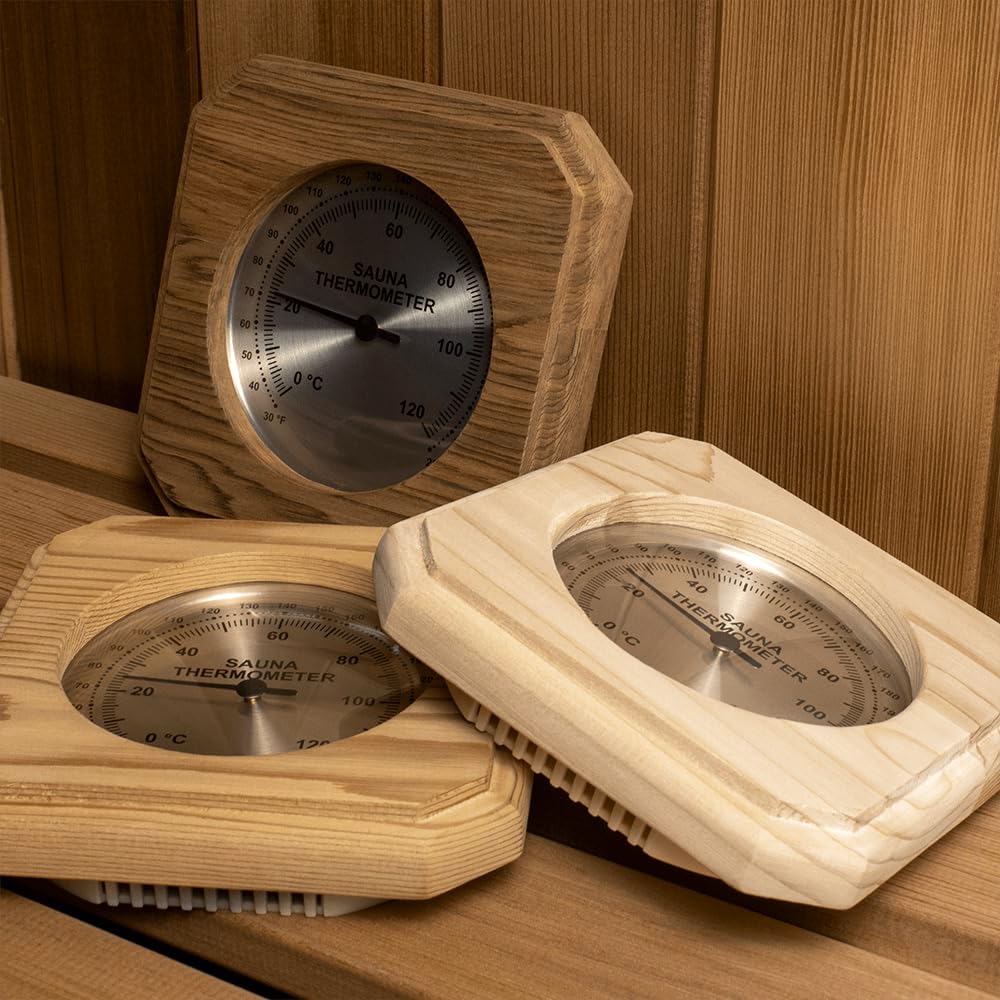 Northern Lights Group Sauna Thermometer: Western Red Cedar Wood Fininsh Dry Steam in Fahrenheit Celsius Wooden Infrared Room F and C Northern Lights Group