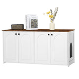 Dwanton Litter Box Enclosure for 2 Cats, Cat Litter Box Furniture Hidden with Double Rooms, Dual Cat Litter House, Large Wooden Cat House Indoor, TV Stand, Fit Most of Litter Box, White+Rustic Brown Dwanton