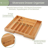 Purawood Bamboo Drawer Organizer - Expandable Silverware Organizer & Utensil Drawer Organizer, Cutlery Tray with Dividers, 7-9 Slots- Premium Kitchen Drawer Organizer for Utensils & Flatware (Natural) Purawood