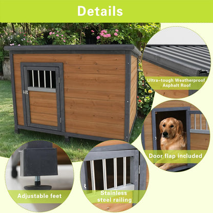 AMZOSS Large Dog House, Indoor & Outdoor Weatherproof Dog Kennel with Doors and Elevated Floor, Solid Wood Doghouse Puppy Shelter for Dogs, Cats, Small Animals, 44.2" L x 31.7" W x 30.5" H