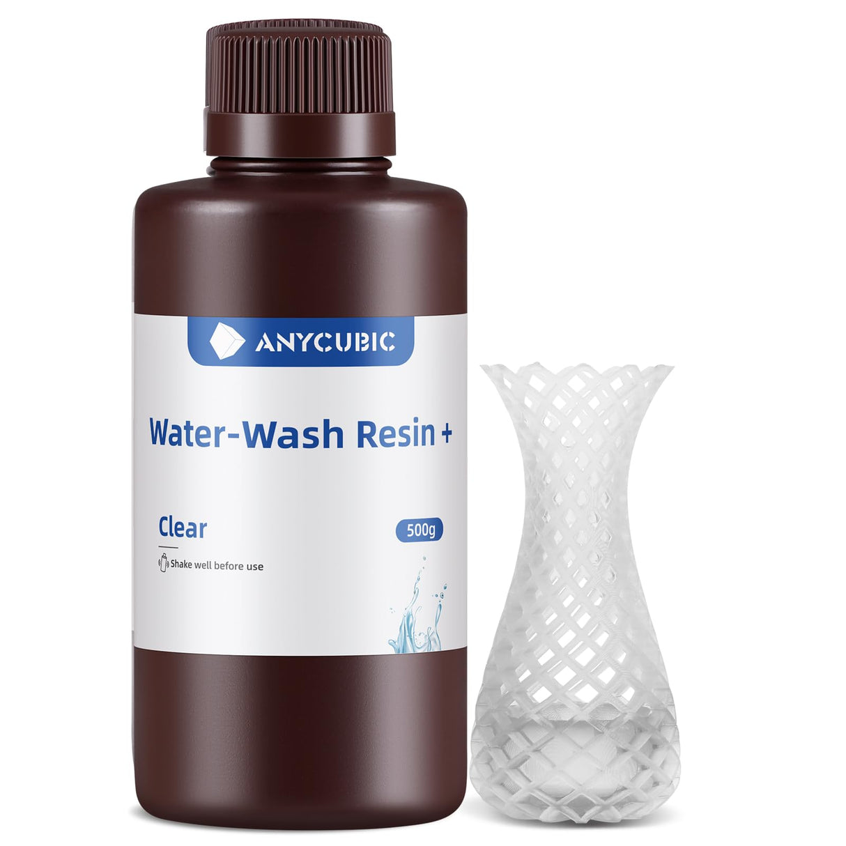 ANYCUBIC Water Wash 3D Printer Resin, 405nm High Precision UV-Curing 3D Resin, Low Shrinkage Standard Photopolymer Resin for 8K Capable LCD DLP Resin 3D Printer Printing (Clear, 500g) ANYCUBIC