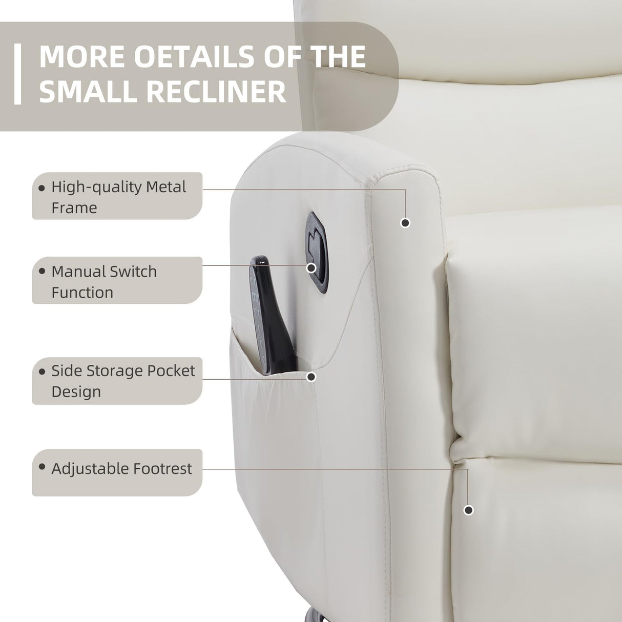 PELUMY Manual Recliner Chair with Heat & Vibration Massage, 360° Swivel Rocker Recliner with 155° Recline and Lumbar Heat, Compact Recliner for Living Room & Small Spaces (Breathable Leather, White) PELUMY