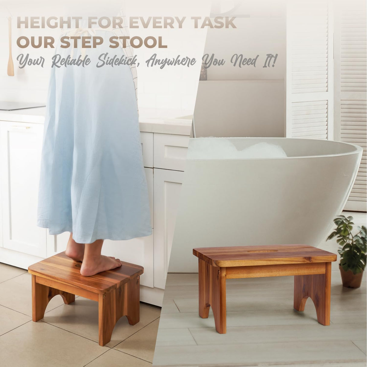 Wooden Step Stool, 9'' One Step Stool for Adults, Wooden Beside Step Stool with 550 Lbs Load Capacity, Heavy Duty/Portable/Nonslip/Durable Construction Safe Step Stool for Bedroom/Kitchen FANATU