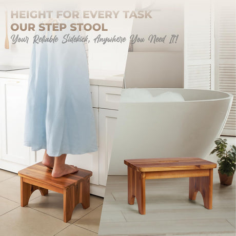 Wooden Step Stool, 9'' One Step Stool for Adults, Wooden Beside Step Stool with 550 Lbs Load Capacity, Heavy Duty/Portable/Nonslip/Durable Construction Safe Step Stool for Bedroom/Kitchen FANATU