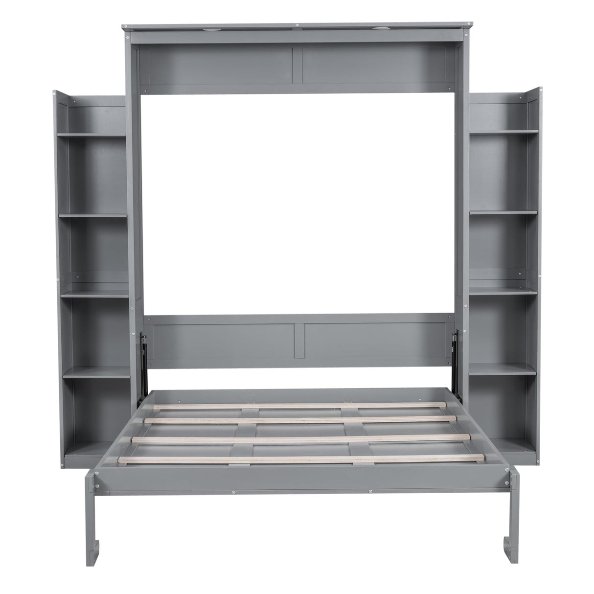 Harper & Bright Designs Queen Size Murphy Bed, Wooden Wall Bed with Shelves and LED Lights, Gray Harper & Bright Designs