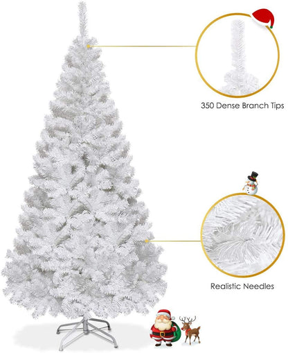 Goplus 5ft Artificial Christmas Tree Xmas Pine Tree with Solid Metal Legs Perfect for Indoor and Outdoor Holiday Decoration, White