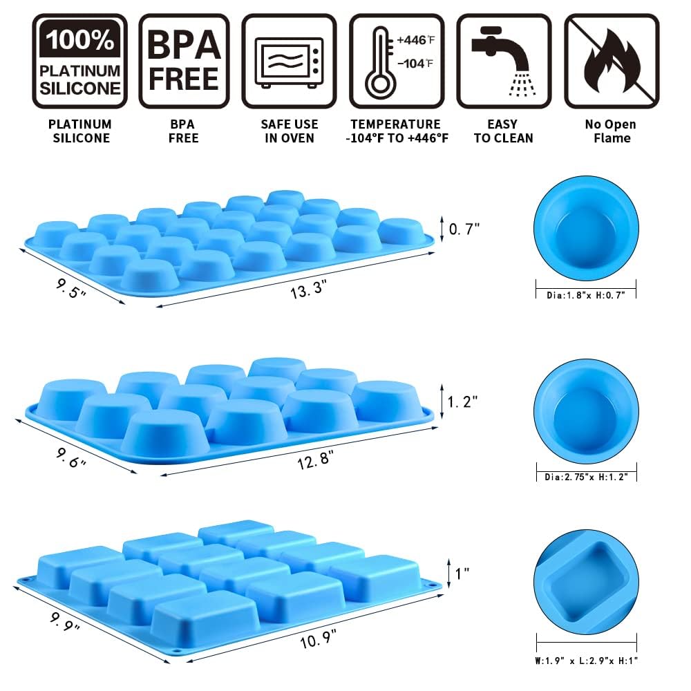 Silicone Muffin Pan - Cupcake Pan, Mini Loaf Pan Silicone Baking Molds Food Grade 3-Pack CAKETIME