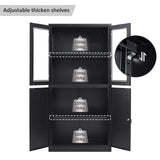 SISESOL Display Cabinet with Glass Doors and Lock,Black Metal Storage Cabinet,Freestanding Locking Kitchen Pantry Cabinets with Doors and Shelves for Home Office,Pantry,Kitchen Bathroom SISESOL