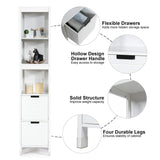Tangkula White Multifunctional Tall Bathroom Storage Cabinet with 3 Shelves and 2 Drawers Tangkula