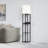 SUNMORY Floor Lamp with Shelves,Modern Dimmable Solid Wood Standing Lamp with 1 Drawer and 2 USB Ports & 2 Power Outlet,Corner Tall Bookshelf Lamp for Living Room and Bedroom(Black) SUNMORY