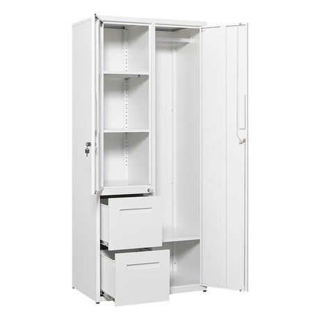 PEUKC Metal Storage Cabinets with Locking Doors, 67" Freestanding Clothing Coat Storage Wardrobe Lockers for Office, Home, School, Garage, Gym (White) PEUKC