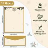 Lonfliness 50 Sets Vintage Christmas Holly Letterhead with Envelopes Christmas Border Computer Stationery paper for Note Letters to Santa Holiday Printer Paper Invitations Office School 8.5 x 11 In Lonfliness