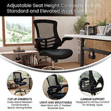 Flash Furniture Kelista Mid-Back Swivel Office Chair with Adjustable LeatherSoft Seat Height, Ergonomic Mesh Chair with Flip-Up Arms, Black Flash Furniture