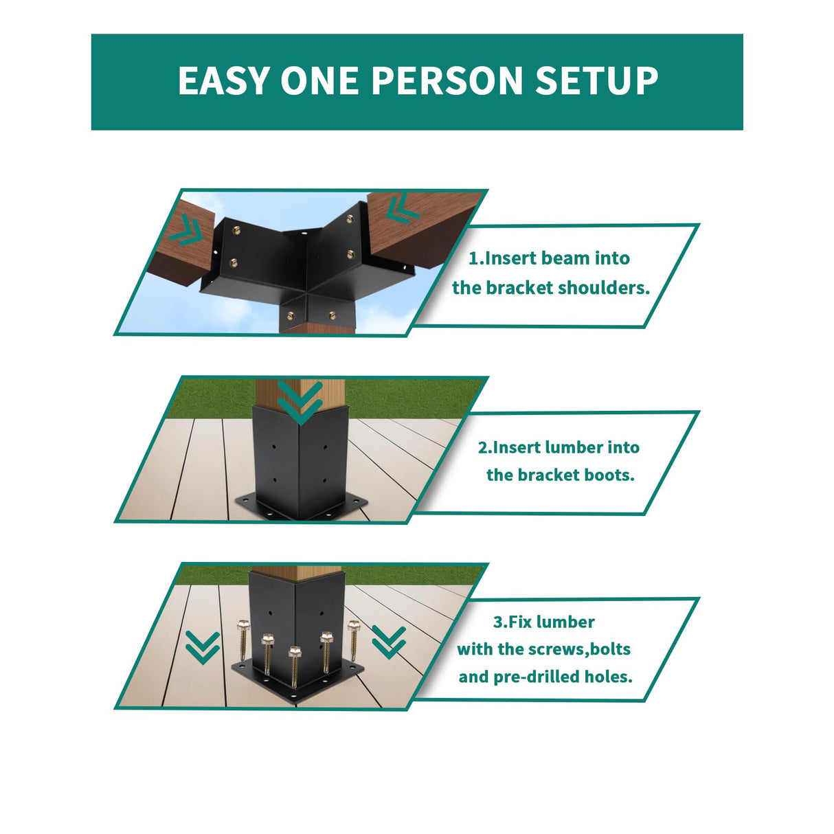 Pergola Brackets 4x4, Pergola Kit Includes 2 Pcs 4-Way 90° Angle Corner Bracket with 2 Pcs Pergola Post Base for 4x4'' (Actual: 3.5x3.5 Inch) Lumber MAHOOMMAKH