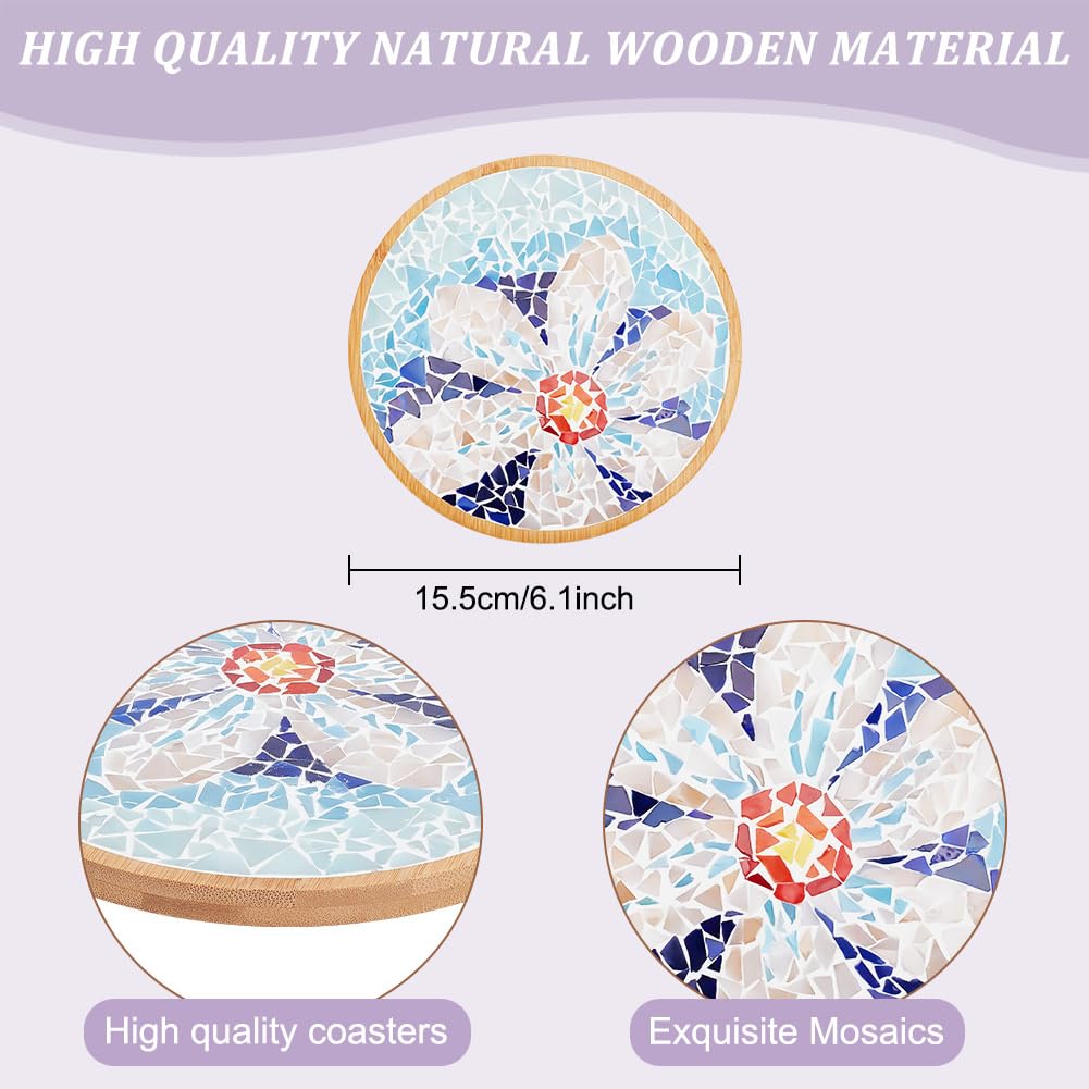WEBEEDY DIY Mosaic Craft Kit - Flower Mosaic Bamboo Coasters for Adults, Blue Style Glass Tiles, 6.1 WEBEEDY