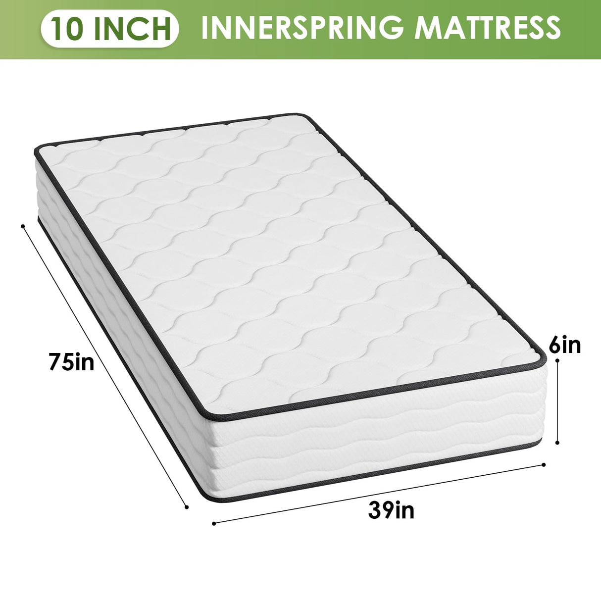 PayLessHere 10 Inch Innerspring Twin Mattress Medium Firm Hybrid Mattress with Removable Cover CertiPUR-US Certified Bed-in-a-Box Pressure Relief Foam Mattress,White PayLessHere