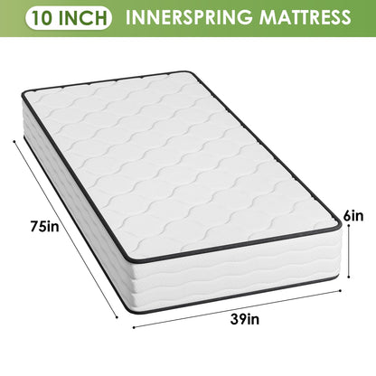 PayLessHere 10 Inch Innerspring Twin Mattress Medium Firm Hybrid Mattress with Removable Cover CertiPUR-US Certified Bed-in-a-Box Pressure Relief Foam Mattress,White