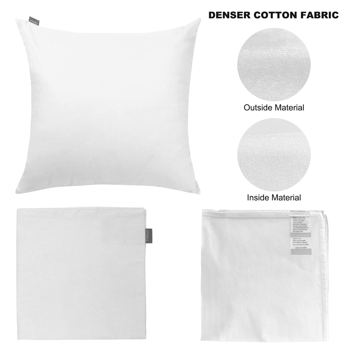 Thmyo 2 Pack 100% Cotton Solid Decorative Square Throw Pillow Covers DIY Throw Pillowcase Blank Sublimation Pillow Cases White Cushion Cover(18x18 inch, ONLY Covers,NO Pillow Inserts) Thmyo