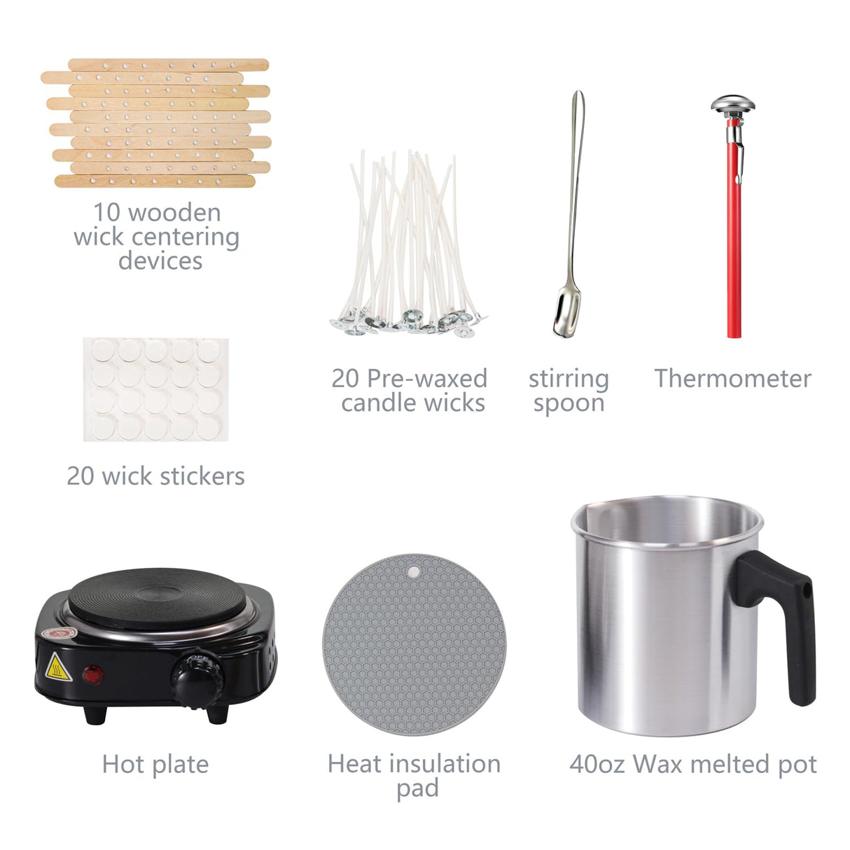 Aroparc Candle Making Kit with Wax Melter, 40 oz Double Boiler Wax Melting Pot, Thermometer, Wick Centering Device, Hot Plate and Supplies for Beginners Aroparc