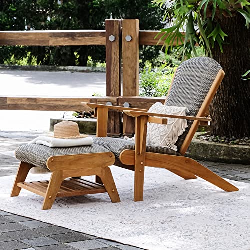 Cambridge Casual Auburn Padded Upholstered Outdoor Adirondack Chair, Teak Wood and All-Weather Wicker Cambridge Casual