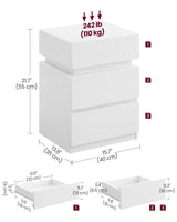 VASAGLE Nightstands with LED Lights, Set of 2, Adjustable Light Colors, Bedside Tables, Side Tables with 3 Drawers, Modern Style, 13.8 x 15.7 x 21.7 Inches, Cloud White ULET799T12 VASAGLE