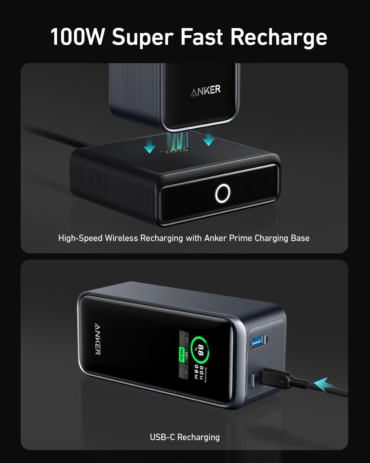 Anker Prime Power Bank 200W, 20,000mAh Portable Charger 3-Port with 100W Charging Base, Smart Digital Display, Compatible with iPhone 16/15/15 Plus/15 Pro/15 Pro Max/14 Series, MacBook, Samsu - WoodArtSupply