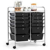 COSTWAY 12-Drawer Rolling Storage Cart, Moveable Art Craft Organizer W/Lockable Wheels, Metal Shelf, Files Arrangement Tools Makeup Storage Cart for Office, Home, School (Black) COSTWAY