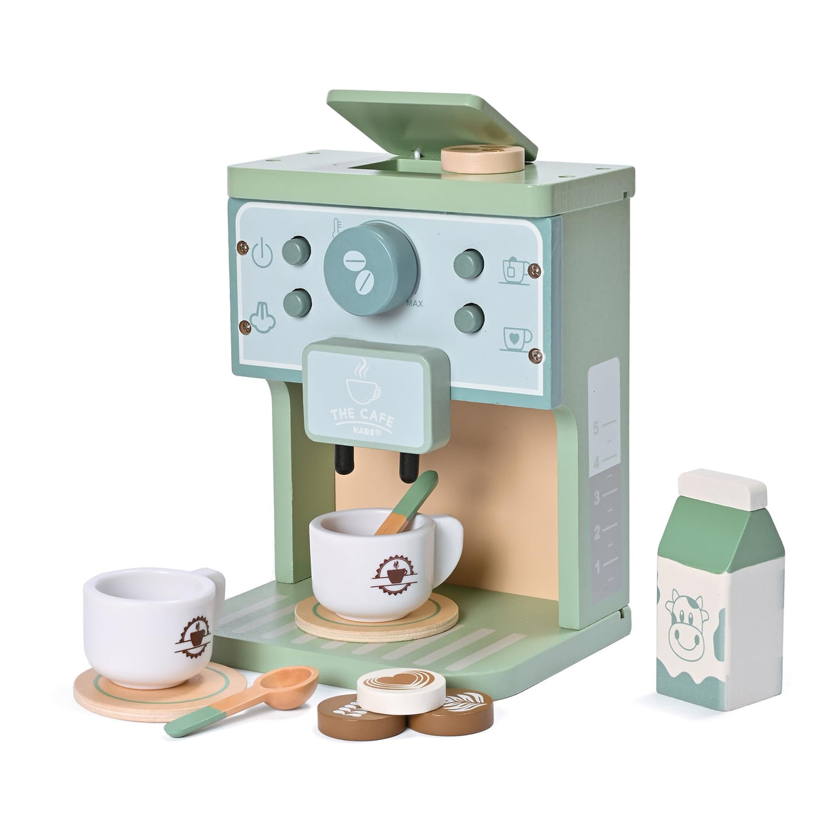 MONT PLEASANT Kids Wooden Toys Toddler Pretend Play Kitchen Accessories Green Coffee Maker Espresso Machine Playset Montessori Kitchen Toy Gift for Girls and Boys MONT PLEASANT