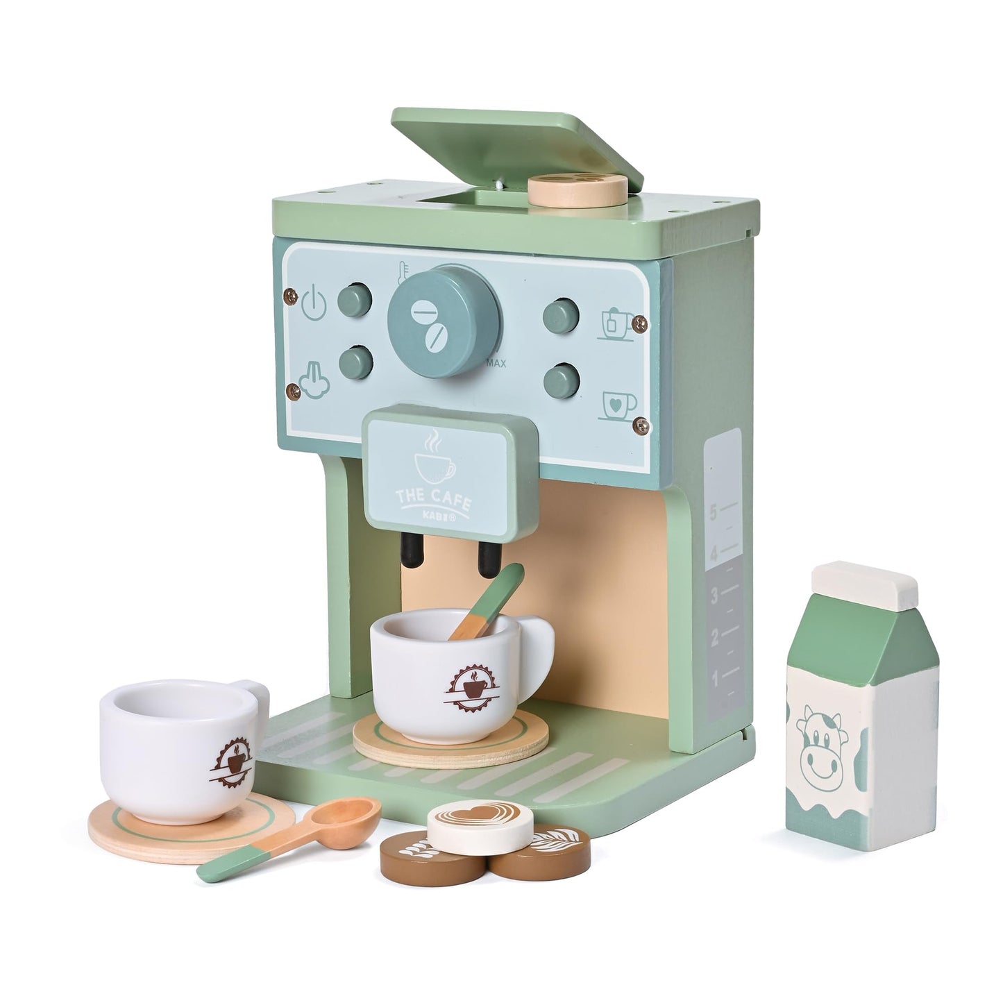 MONT PLEASANT Kids Wooden Toys Toddler Pretend Play Kitchen Accessories Green Coffee Maker Espresso Machine Playset Montessori Kitchen Toy Gift for Girls and Boys - WoodArtSupply