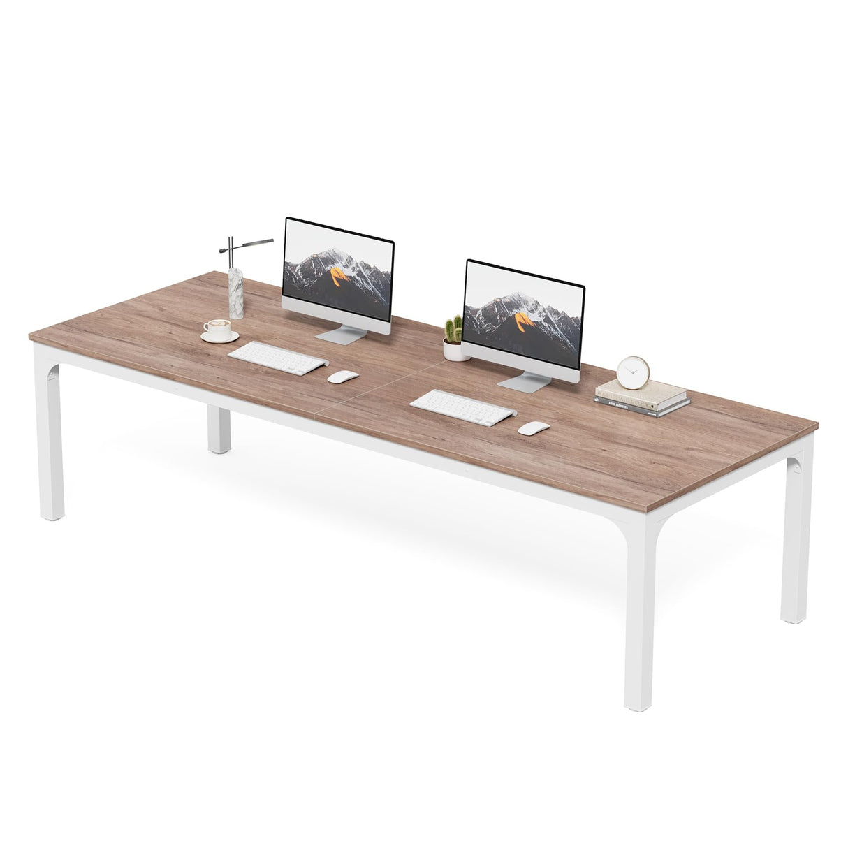 LITTLE TREE Two Person Desk, 78.7 Inches Extra Long Computer Desk, Wooden Large Office Desk with Strong Metal Legs, Double Desk for 2 People, Writing Table Study Desk for Home Office, Oak & White LITTLE TREE