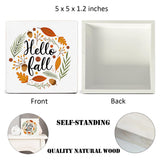 Fall Decor Autumn Leaves Wood Sign Hello Fall Decorations Farmhouse Home Table Desk Decor (5 x 5 Inches) Zauly
