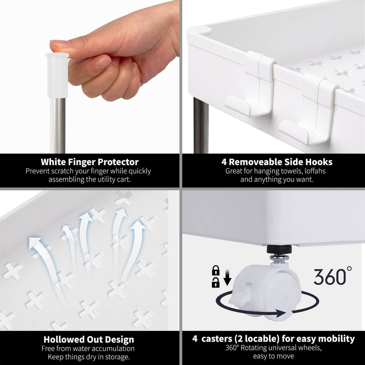 MELDEVO 4 Tier Slim Storage Cart Mobile Shelving Unit Organizer Slide Out Storage Rolling Utility Cart Tower Rack for Kitchen Bathroom Laundry Narrow Places, Plastic & Stainless Steel, White MELDEVO