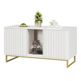 Cat Litter Box Enclosure for 2 Cats, 47.6’’ Litter Box Furniture Hidden with Scratch Pad, Double Room Large Cat Cabinet, Indoor Pet House TV Stand Side Table,Cats Washroom, White Halitaa