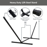 SUNCREAT Double Outdoor Hammock with Stand, Two Person Cotton Rope Hammock with Polyester Pad, Dark Gray SUNCREAT