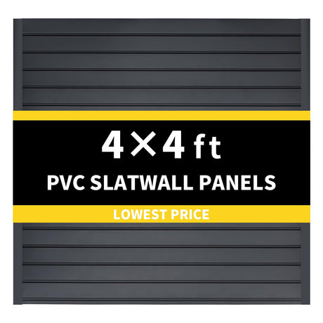 HUZJIEHUI 4'H x 4'W PVC Slatwall Panels Garage Wall Storage System, GraphiteSlat Wall Paneling Garage Organizers HUZJIEHUI