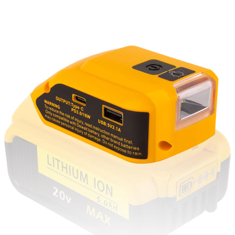 Battery USB Charger Adapter for DeWalt 20V MAX Battery Generator Power Converter with USB Charger Type C and LED Lights for Work RV Camping Travel, Tool Only RETRUE