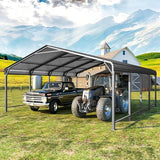 20x20 FT Metal Carport with Updated Roof & Enhanced Base, Heavy Duty Canopy Carport Garage, Vertaile for Car, Truck, Boat, Tractors, Party, Grey Wisteria Lane