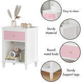 kikiumi White Nightstand,Night Stand with Pink Drawer,2-Tier Bed Side Table with Storage,Wood Bedside Table,Small Night Stands for Bedrooms Modern/Simple (1,Pink) kikiumi