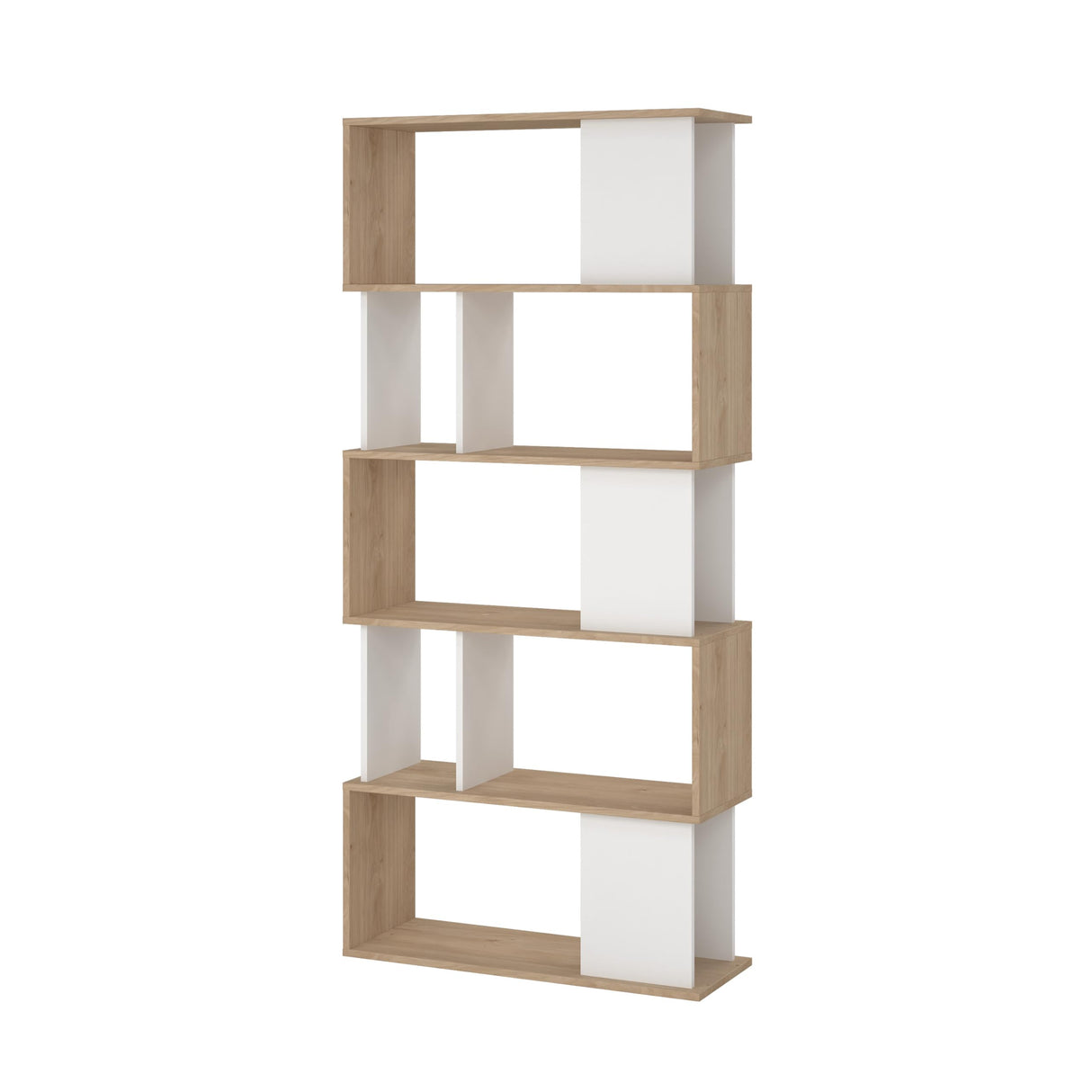 Tvilum Maze Modern Bookcase, Display Shelf and Decorative Room Divider with 7 Fixed Storage Shelves in Oak and White Tvilum