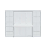 SOFTSEA Full Size Murphy Bed with Desk, Foldable Murphy Bed with Storage Cabinets, Space Saving Pull Down Wall Bed for Small Spaces, Guest Room, Bedroom or Office, White SOFTSEA