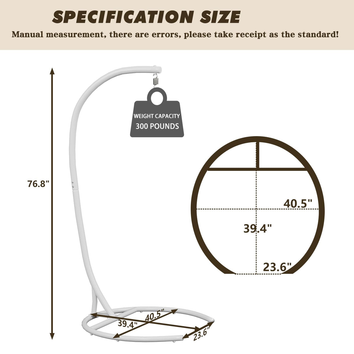 Hammock Stand Only Hammock Chair Stand Only Hanging Chair Stand Only Swing Stand Frame Outdoor Indoor Egg Chair Stand Only C Stand for Hanging Chair Swing Porch Heavy Duty (White) ARTBUSKE