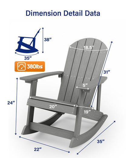 YEFU Outdoor Rocking Chair,Adirondack Rocking Chair,Patio Rocker Chair with Wide Back,Oversized Rocker Chair Look Like Real Wood, for Lawn, Porch, Backyard, Indoor and Garden(Grey) - WoodArtSupply