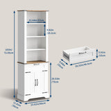 GarveeHome 4 Tier Bookshelf with Storage Cabinet, 72" Tall Farmhouse Bookcase with and Barn Door and Drawer, Tall Bookshelf with Adjustable Shelves, Office Wood Freestanding Bookshelves, White GarveeHome
